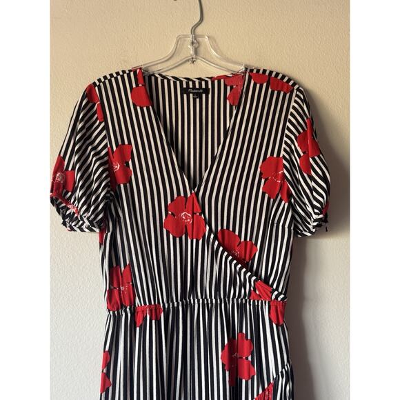 Madewell Ruffle Faux Wrap Dress Women’s Size 4 Candied Orchids Striped Floral - Picture 2 of 6